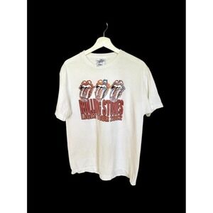 2002 Rolling Stones Licks World Tour Shirt Sz Large White Distressed Band